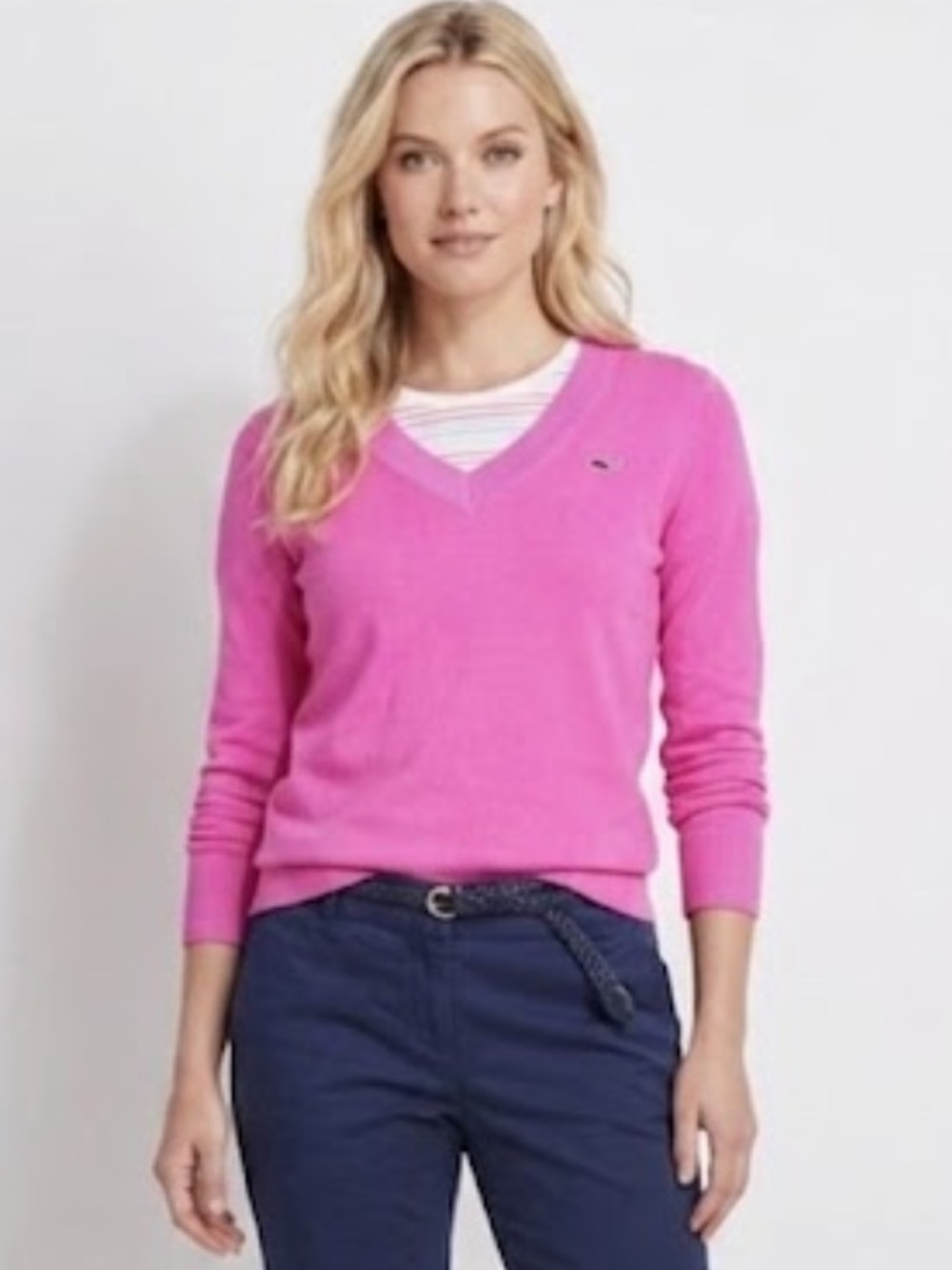 NWT Vineyard Vines HERITAGE COTTON Hot Pink V-Neck Sweater~S - Picture 4 of 13